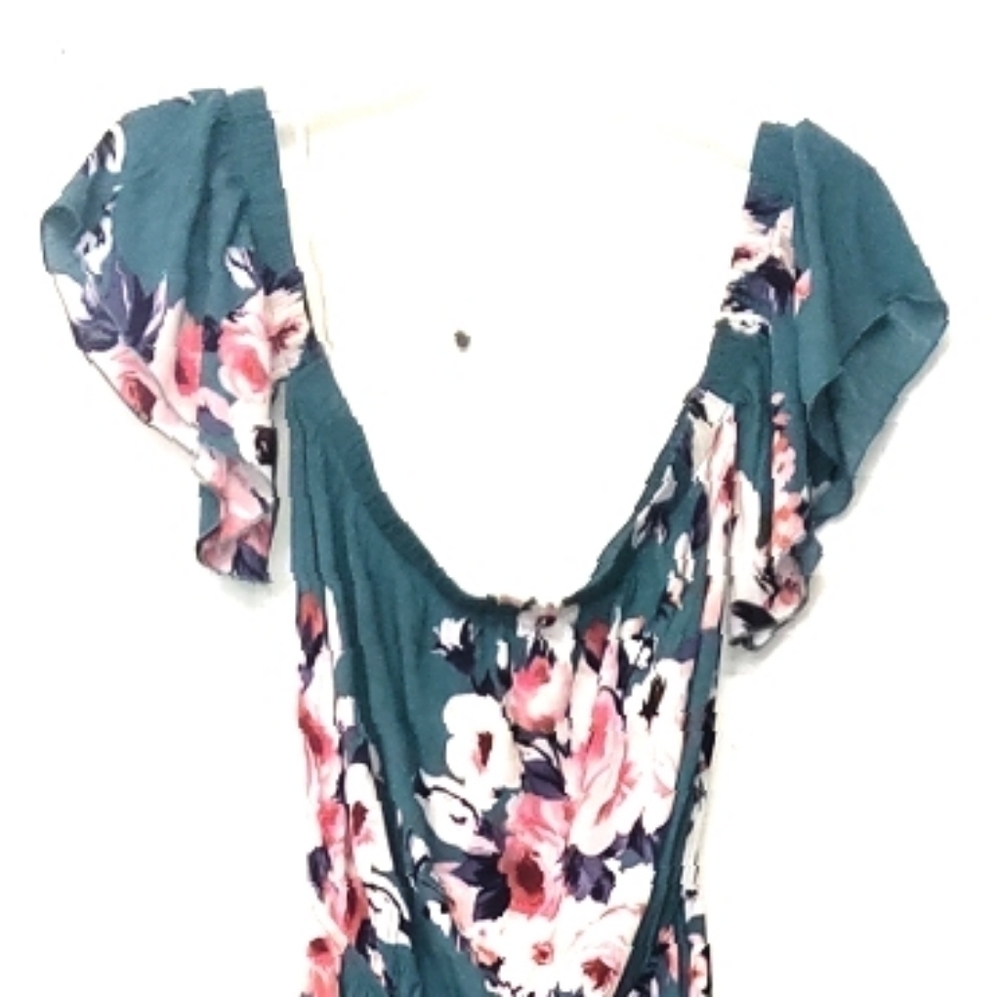 Charlotte Russe summer dress maxi blue green floral  Size: L - Picture 3 of 8